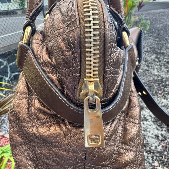Marc Jacobs Made in Italy Quilted Bronze Metallic Leather Satchel Bag - Picture 10 of 17